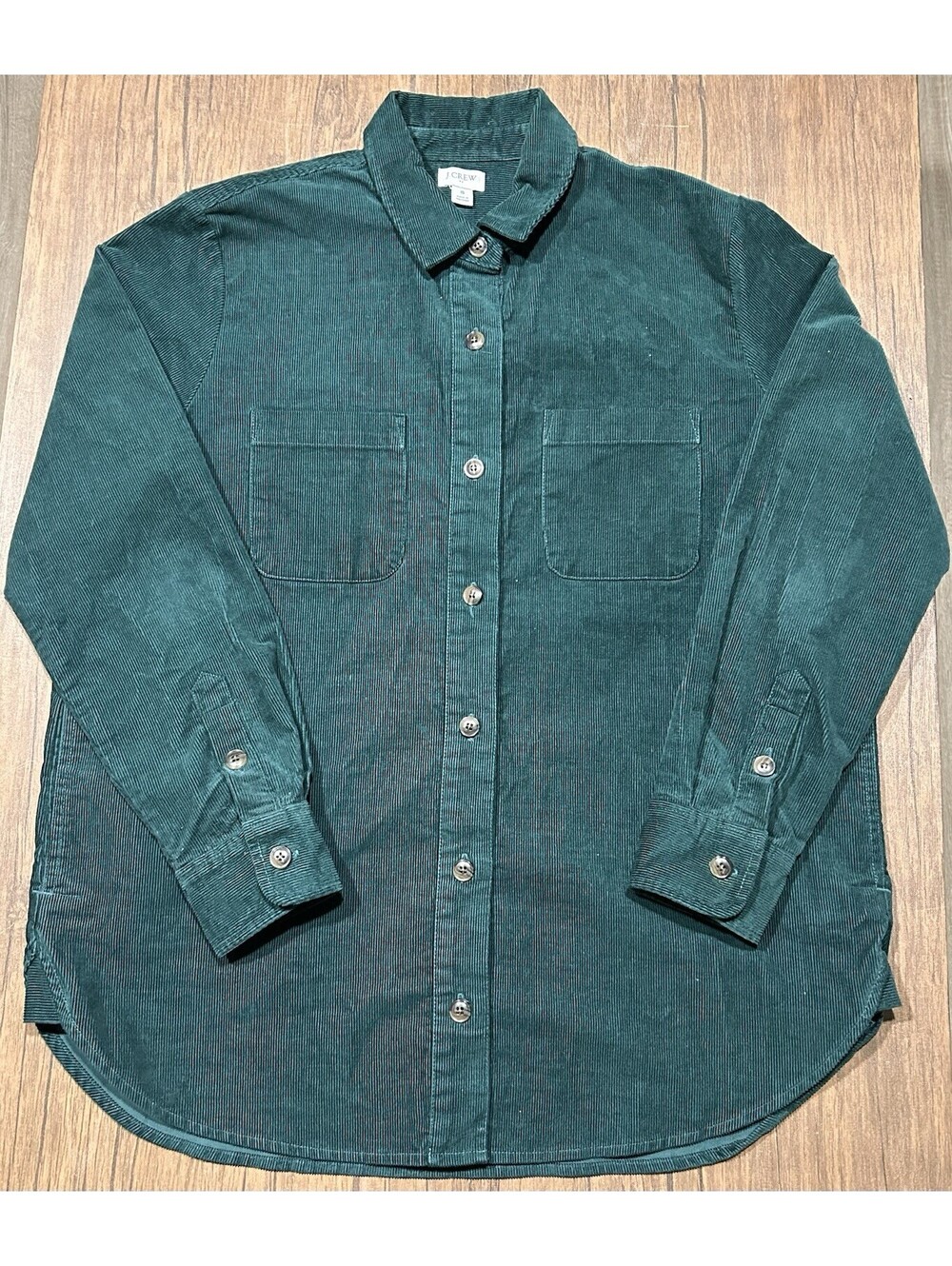 J Crew Jacket Shirt Men's Medium Green Corduroy Button Down Pocket Style BA753